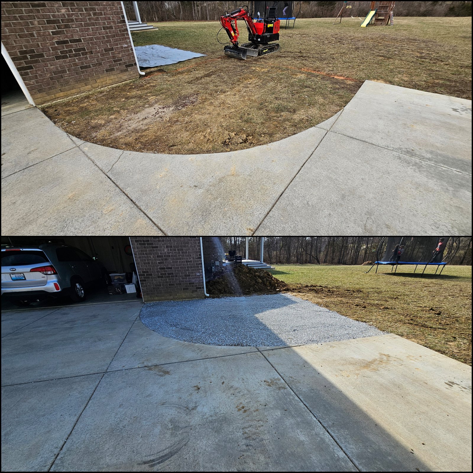Gravel turnaround and parking area